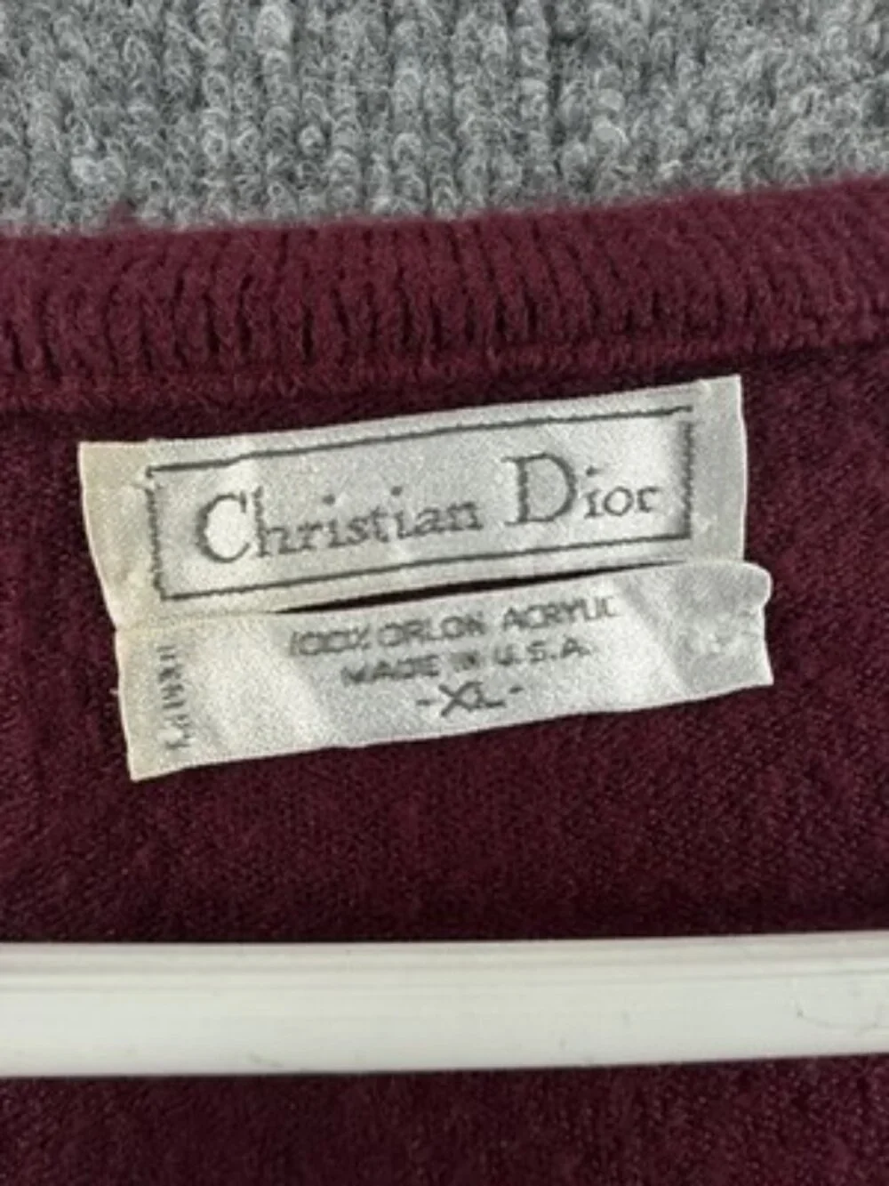 Christian Dior Acrylic Long Sleeve Pullover USA Men XL Logo Red V-Neck Sweater
